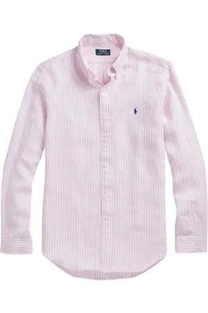 Ralph Lauren Skjorte, Herre, Lyserød, S, Linned, Custom Fit Skjorte Lyserød Stribet