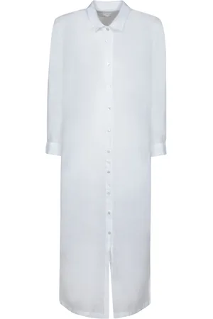 120% Lino Kjole, Dame, Hvid, 2XS, Linned, Hvid Linnedskjortekjole Trekvartærmer