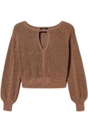 Twin-Set Strik, Dame, Brun, S, Bomuld, Fletstrikket Trøje