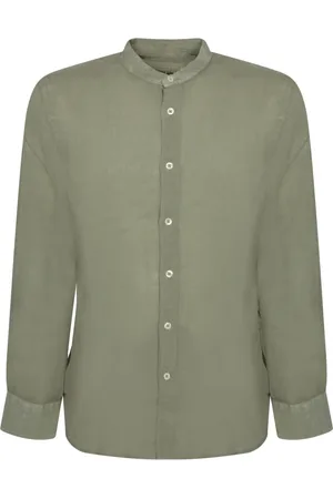 120% Lino Skjorte, Herre, Grøn, L, Linned, Mandarin Krave Linned Skjorte