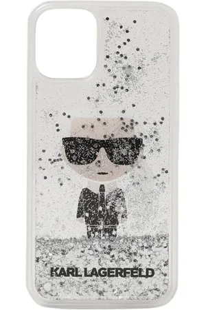 Karl Lagerfeld Tilbehør, Herre, Grå, ONE SIZE, Uld, Flydende Glitter Telefon Etui