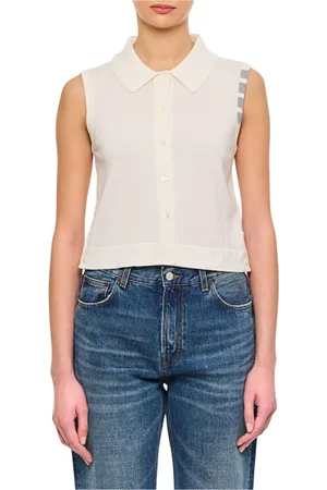 Thom Browne Jakke, Dame, Hvid, S, Uld, Hvid Uldstrik Kravevest