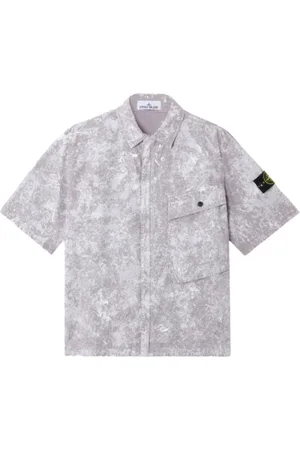Stone Island Skjorte, Herre, Grå, 2XL, Hvid Pigment Stretch-TC Skjorte