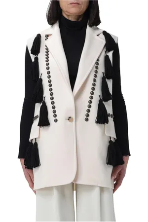 Max Mara Jakke, Dame, Hvid, S, Uld, Hvid Uldvest med Frynser