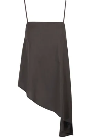LIVIANA CONTI Kjole, Dame, Brun, XS, Bomuld, Asymmetrisk Poplin Top med Tynde Stropper