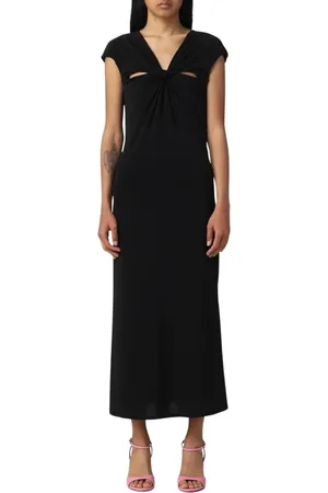 Patrizia Pepe Kjole, Dame, Sort, S, Elegant Knotted Neck Midi Kjole
