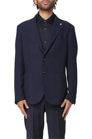 Manuel Ritz Jakke, Herre, Blå, 3XL, Uld, Hvid LinenBlend Blazer