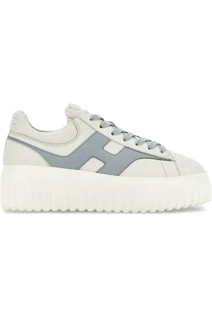 Hogan Sko, Dame, Grå, 37 EU, Læder, Stribede Sneakers i Elfenben og Blå