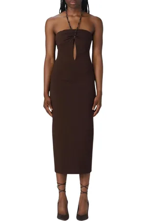 The Attico Kjole, Dame, Brun, 2XS, Uld, Brun Halterneck Midi Kjole