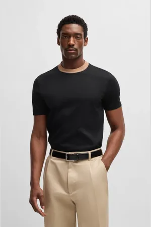 HUGO BOSS Top, Herre, Sort, S, Bomuld, Slim Fit Kontrast Krave T-shirt