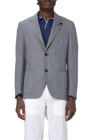 LARDINI Jakke, Herre, Grå, L, Linned, Klassisk Tjek Blazer til Mænd