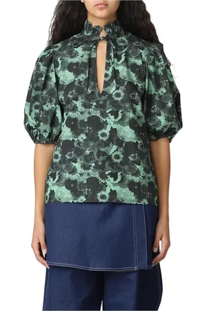 Ganni Bluser & Skjorter, Dame, Grøn, S, Bomuld, Blomstret Bluse
