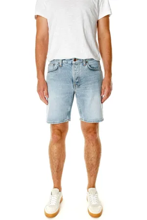 Nudie Jeans Shorts, Herre, Blå, W33, Denim, Mid-rise Denim Shorts med Five-Pocket Style
