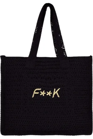 F**K Taske, Dame, Sort, ONE SIZE, Uld, Sommer Tote Taske med Broderet Logo