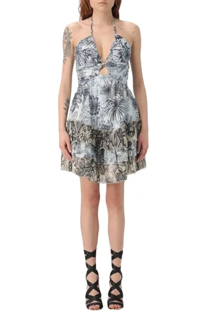 Roberto Cavalli Kjole, Dame, Flerfarvet, S, Blå Blonde Midi Kjole Elegant Stil