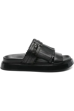 Alexander McQueen Sko, Dame, Sort, 37 1/2 EU, Læder, Sort Læder Frynse Sandaler