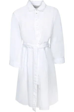 120% Lino Kjole, Dame, Hvid, XS, Linned, Linned Kjole med Skjortekrave