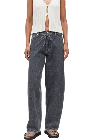 Samsøe Samsøe Jeans, Dame, Grå, 4XS L30, Denim, Højtaljede brede jeans med kurvede ben