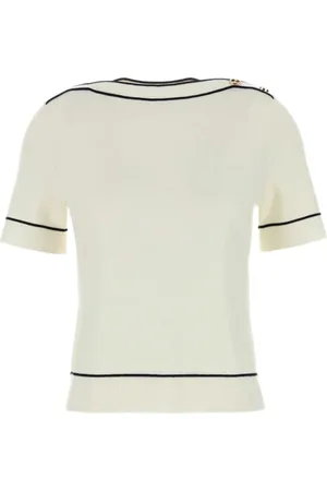 Gucci Top, Dame, Hvid, L, Hvid Bådhals Top med Logo Knapper