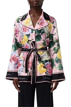 Dolce & Gabbana Bluser & Skjorter, Dame, Flerfarvet, L, Pink Blomstret Silkeskjorte med Bælte