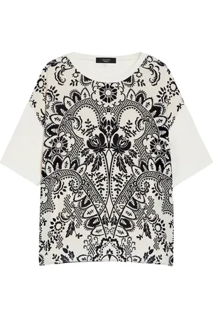 Max Mara Top, Dame, Hvid, M, Trykt silke og jersey T-shirt