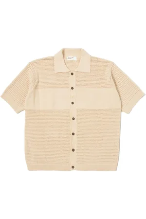 Universal Works Top, Herre, , XL, Bomuld, Åndbar Strikskjorte i Ecru