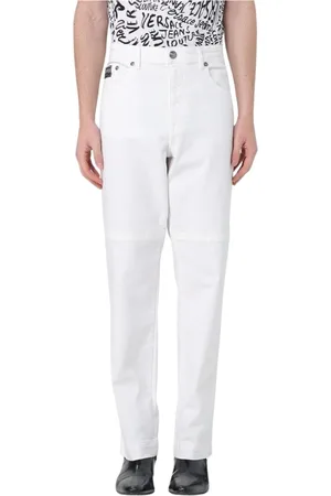 VERSACE Jeans, Herre, Hvid, W33, Uld, Hvide Logo Straight-Leg Bukser