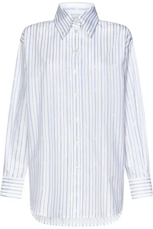 Alexander McQueen Bluser & Skjorter, Dame, Hvid, XS, Bomuld, Skull Motif Stribet Bomuldsskjorte