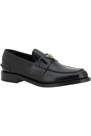 Prada Sko, Dame, Sort, 36 1/2 EU, Uld, Elegant Logo Loafers med Blokhæl