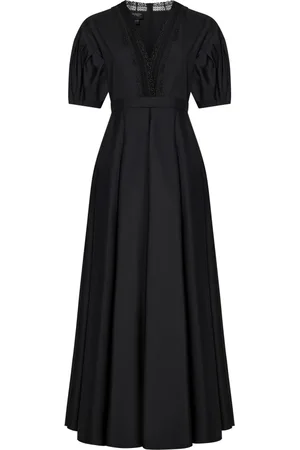 Giambattista Valli Kjole, Dame, Sort, S, Bomuld, Sort V-hals Blonder Trim Bomuld Kjole