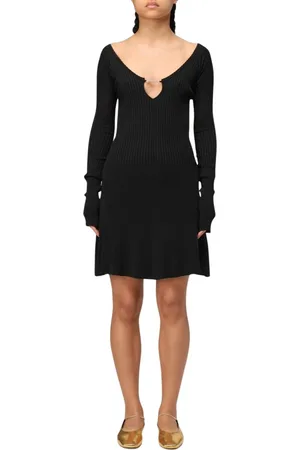 Jacquemus Kjole, Dame, Sort, S, Sort Ribstrikket Minikjole