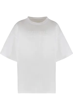 Maison Margiela Top, Dame, Hvid, S, Bomuld, Ribbet crew-neck bomuld T-shirt
