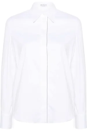 Brunello Cucinelli Bluser & Skjorter, Dame, Hvid, S, Bomuld, Hvid Bomuldsskjorte med Frontlukning