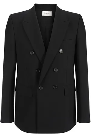 Saint Laurent Jakke, Herre, Sort, L, Uld, Uld Blazer med Kontrastknapper