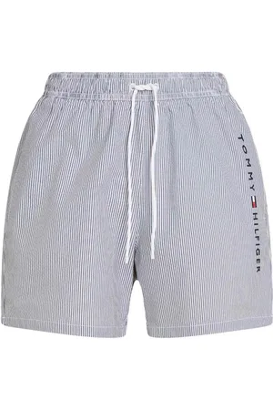 Tommy Hilfiger Badetøj, Herre, Hvid, M, Blå og hvide stribede strand shorts