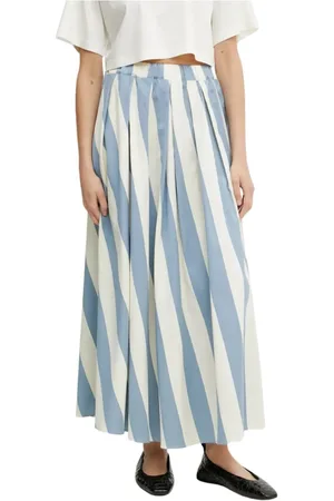 Max Mara Nederdel, Dame, Flerfarvet, 3XS, Bomuld, Stribet midi nederdel med folder