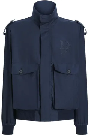 Dolce & Gabbana Jakke, Herre, Blå, XL, Uld, Marineblå Broderet Jakke med Lynlås