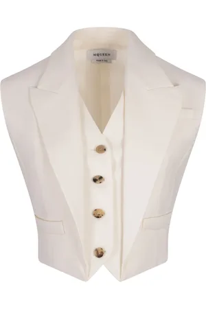 Alexander McQueen Jakke, Dame, Hvid, 2XS, Hvid Ærmeløs Sweater med Knapdetaljer