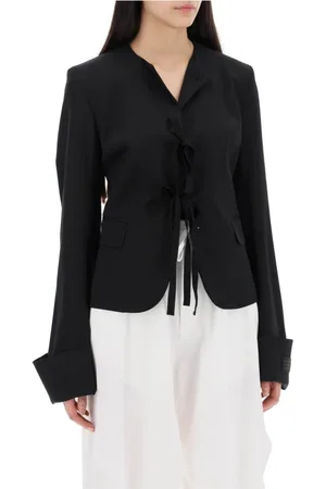 Maison Margiela Jakke, Dame, Sort, S, Uld, Enkeltknappet blazer med rund hals