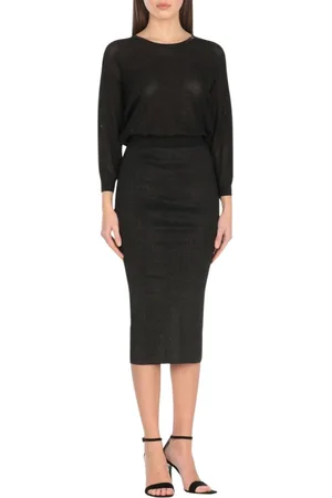 Elisabetta Franchi Kjole, Dame, Sort, XS, Uld, Elegant Strik Midi Kjole