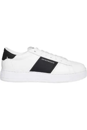 Emporio Armani Sko, Herre, Hvid, 40 EU, Læder, Hvid Sort Læder Sneakers
