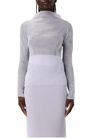 Issey Miyake Top, Dame, Lilla, M, Uld, Lilla Plisseret Top