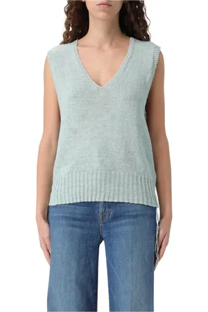 Maison Margiela Strik, Dame, Grøn, L, Linned, Grøn V-hals Ærmeløs Vest