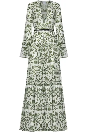 Giambattista Valli Kjole, Dame, Grøn, XS, Bomuld, Grøn Fresco Print Flared Kjole