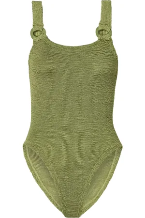 Hunza G Badetøj, Dame, Grøn, ONE SIZE, Uld, Ring-Detalje Badedragt i Metallic Moss