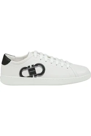 Salvatore Ferragamo Sko, Herre, Hvid, 40 EU, Læder, Læder Sneakers med Dobbelt Gancini Print