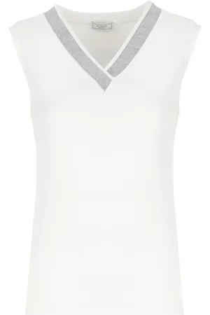 PESERICO SIGN Top, Dame, Hvid, S, Bomuld, Hvid Bomuld Top med V-Hals