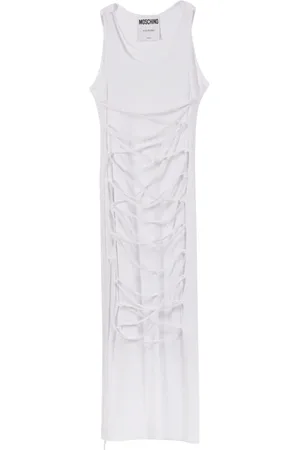 Moschino Kjole, Dame, Hvid, XS, Hvid Blondekjole med Frontsnøring