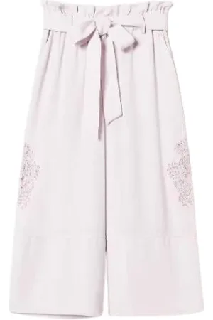 Twin-Set Bukser, Dame, Lyserød, S, Cropped twill bukser med broderi