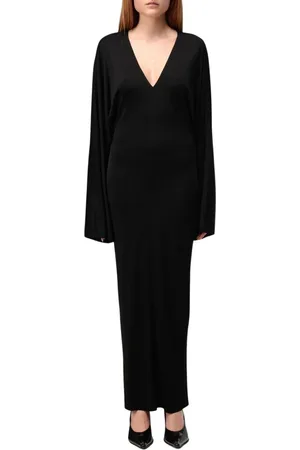 Khaite Kjole, Dame, Sort, M, Elegant V-Neck Langærmet Kjole
